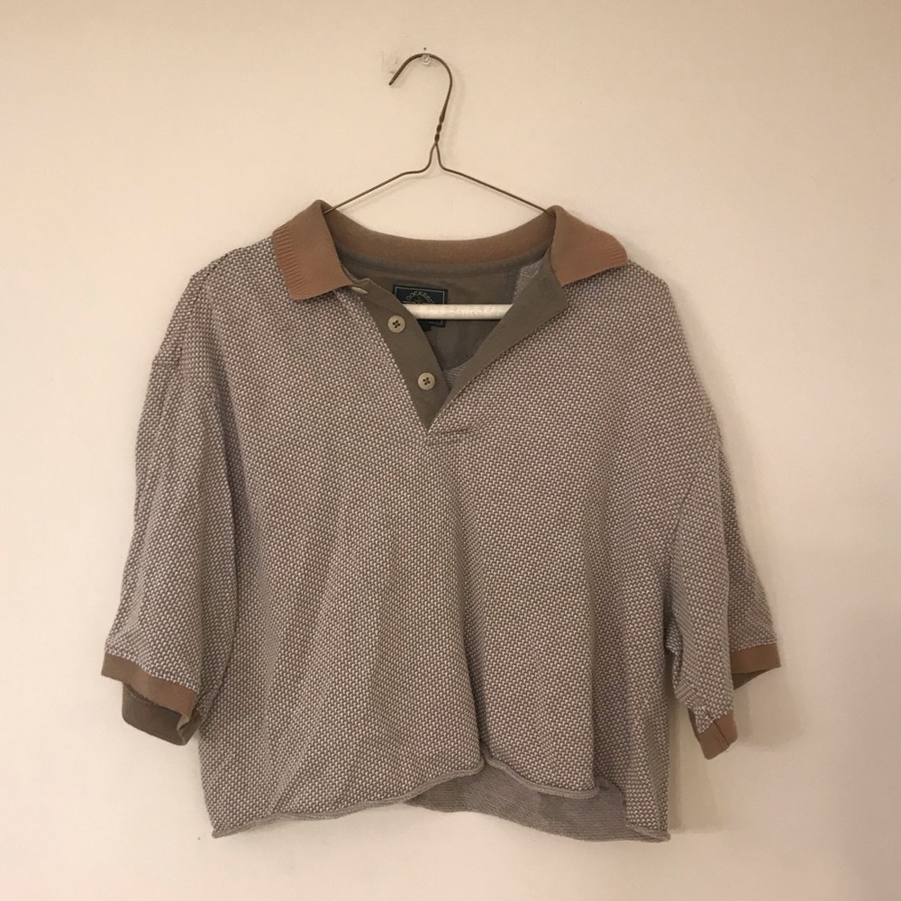 Knit Cropped Vintage Brown Collared Shirt